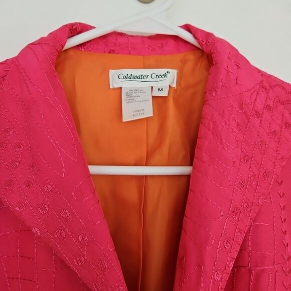 Coldwater Creek Women's Artsy Silk Collar Open‎ Boxy Pink Blazer Jacket Sz Med. - Picture 2 of 8